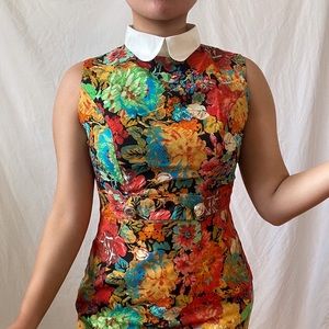 floral multicolored white collared mini dress